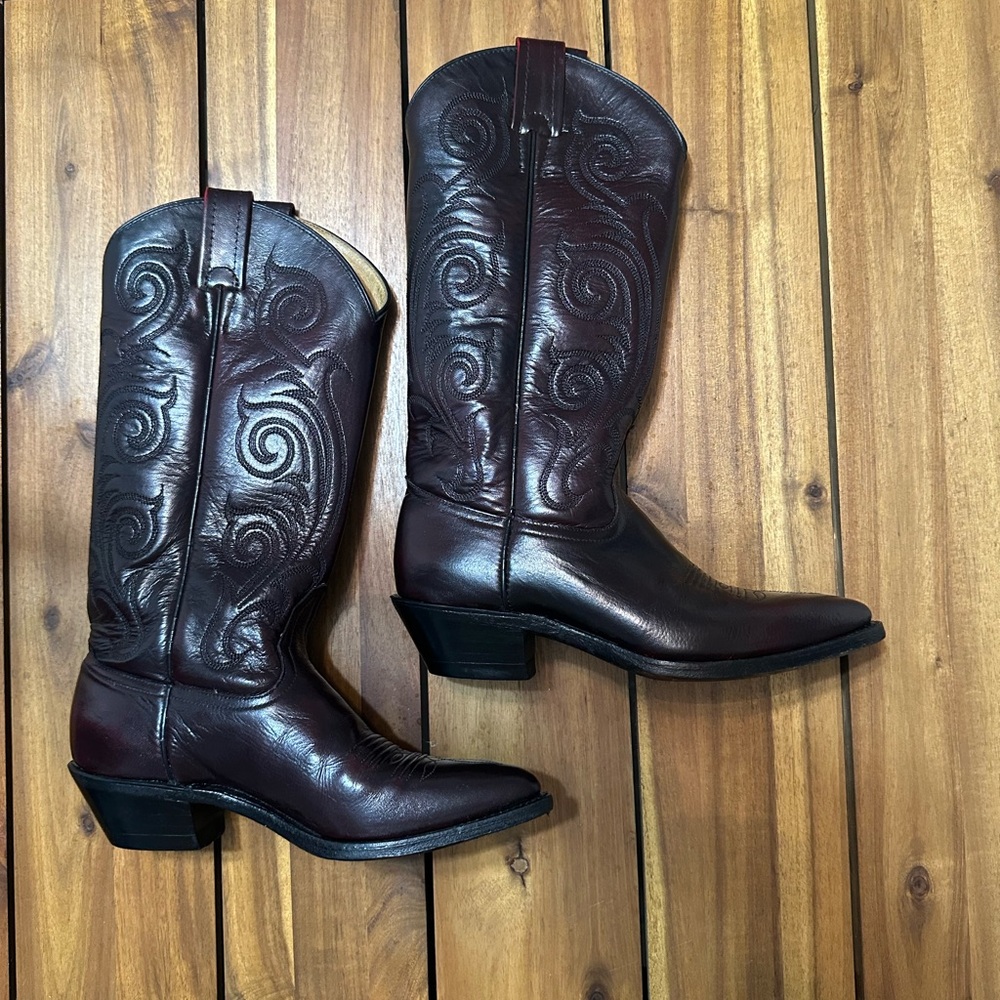 Tony Lama Dark Brown Embroidered Leather Cowboy Boots Size 5 - Picture 3 of 8